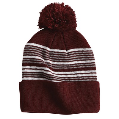 Sportsmanª Striped Pom-Pom Knit Beanie (Embroidered)