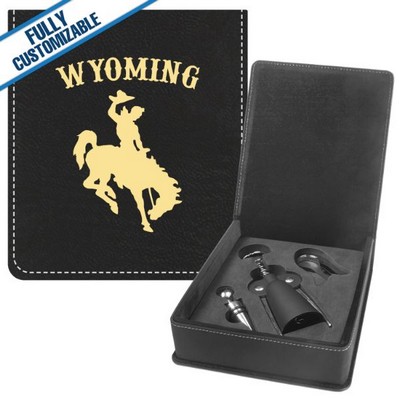 Black & Gold Leatherette - 3-Piece Wine Tool Gift Set