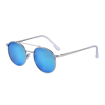 Sunglasses - Blue Mirror Lenses - Silver Frames