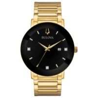 Bulova Men's Watch with Black Dial and Diamonds