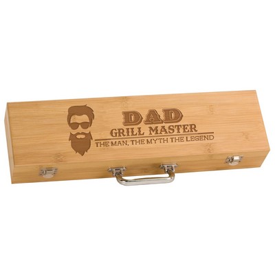 3-Piece Bamboo BBQ Set in Bamboo Case