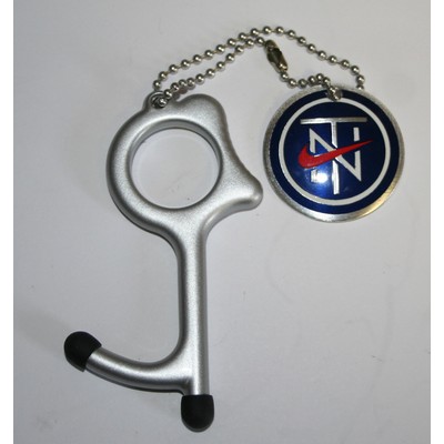 MySafeKey No Touch Door Opener keychain tool w/ personalized aluminum tag & 4" beaded ball chain
