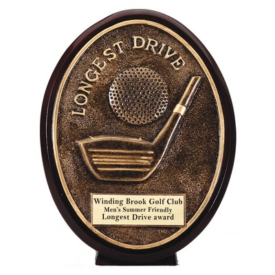 5 ½" Antique Gold Oval Golf Ball & Club Longest Drive Award