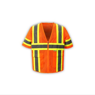 High Visibility Contrast Mesh Vest, Class 3, Orange, Zipper Closure