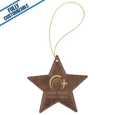 Rustic Gold Leatherette - Ornament With Gold String - Star