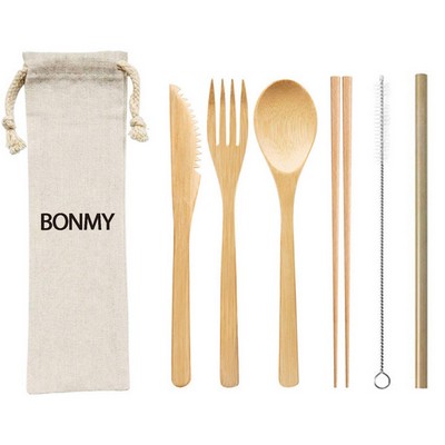 Bamboo Cutlery Set With Drawstring Bag