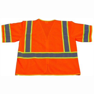 Deluxe Orange Mesh/Lime Two Tone ANSI Class 3 Safety Vest with Zipper Closure
