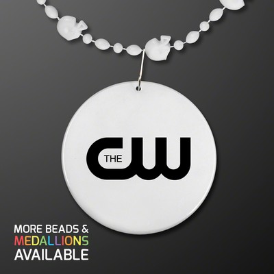 White Football Helmet Bead Necklaces with White Medallion (NON-LIGHT UP) - PRINTED