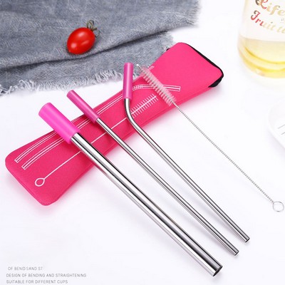 Stainless Steel Drinking Straw Set w/Package