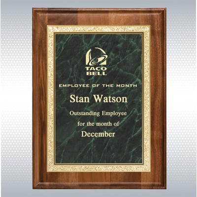 Walnut Rectangle Plaque w/Green Brass Engraving Plate (7" x 9")