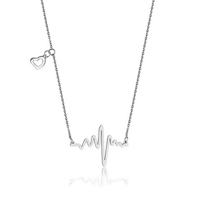 CJ Steelx Heart Beat Pendant with Heart Accent - Silver