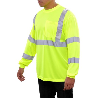 Birdseye Hi-Vis Long Sleeve Pocketed Shirt- Silver Fabric Reflective/Fluorescent Yellow-Green