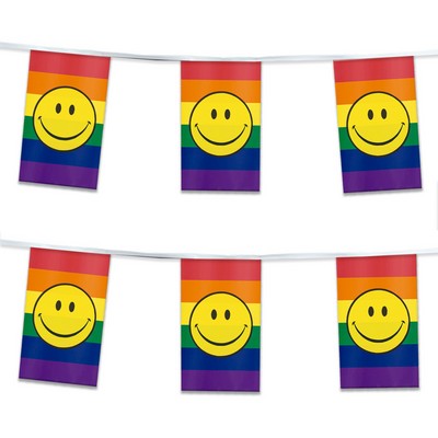 60' 1ply Plastic Rainbow with Smiley Face Pride Streamer