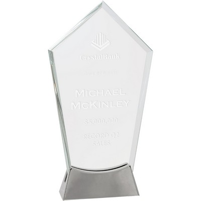 9 1/4" Clear Peak Platinum Glass Award w/ Metal Base