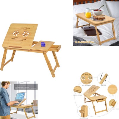 Adjustable Bamboo Laptop Stand and Tray