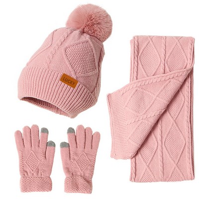 3" 1 Winter Beanie Scarf Touch Screen Gloves Knit Set