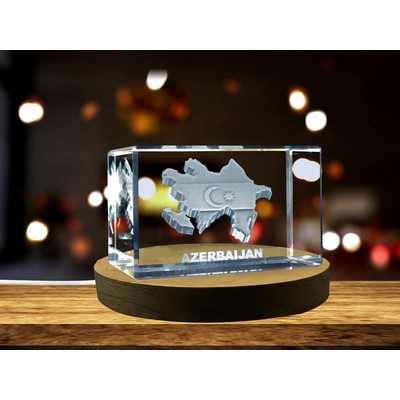 Azerbaijan 3D Engraved Crystal Award Trophy w/LED Base Light