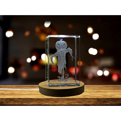 Scarecrow 3D Engraved Crystal Halloween Decor w/LED Base
