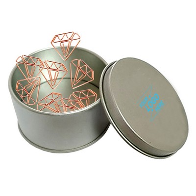 Diamond Shaped Paper Clips w/Tin Container