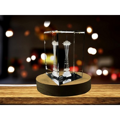 Space Needle 3D Engraved Crystal Trophy Award w/LED Base - Iconic Seattle Collectible