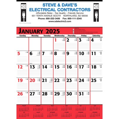 Commercial Contractor Calendar: Red & Black 2025, 2+ Imprint Colors