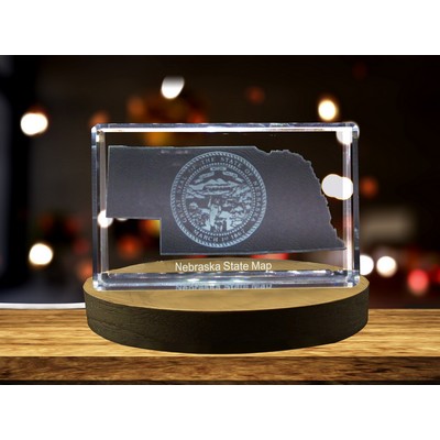 Nebraska 3D Engraved Crystal Trophy w/LED Base