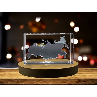 Russia 3D Engraved Crystal Trophy Award w/LED Base