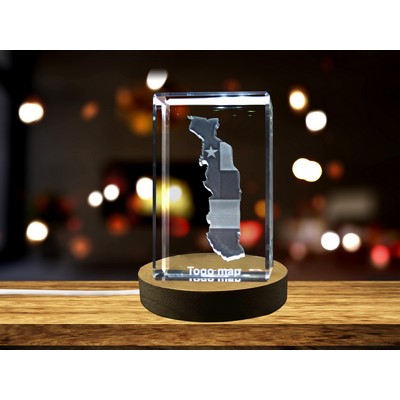 Togo 3D Engraved Crystal Award Trophy w/LED Base - Recognition Decor