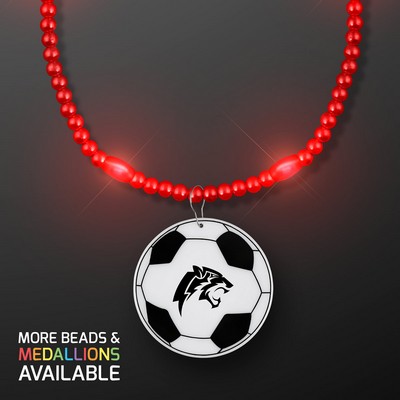 Red LED Bead Necklace with Soccer Ball Medallion - PRINTED