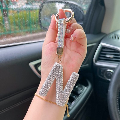 Crystal Surface Letter N Keychain Initial Keychain