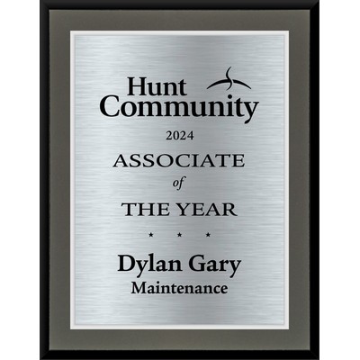 Modern Charcoal Wood Plaque With Silver Plate 7 x 9