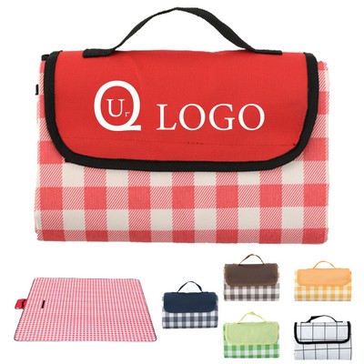 Portable Gingham Picnic Blanket w/ Handle