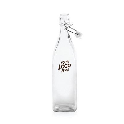 34 oz. Wire Lid Square Glass Carafe Water Bottles