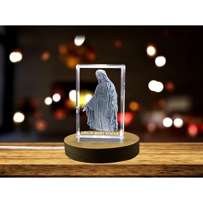 Sacred Virgin Mary 3D Crystal Award Trophy w/LED Base