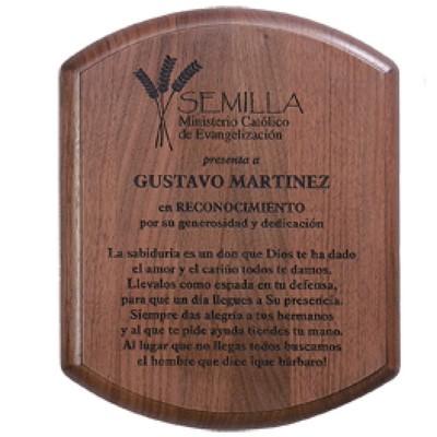 Genuine Walnut Satin Finish Curved Edge Plaque, 8"x10"