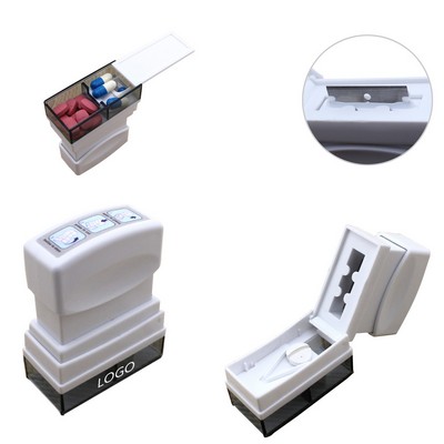 Ergonomic Hand Press Pill Case with Built In Cutter and Splitter