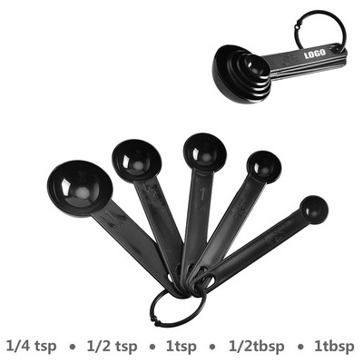 Versatile 5-in-1 Black Measuring Spoon Set with Clear Volume Markings