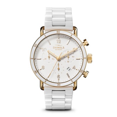 Shinola Ladies' Canfield Sport Chronograph White Ceramic Watch White Dial