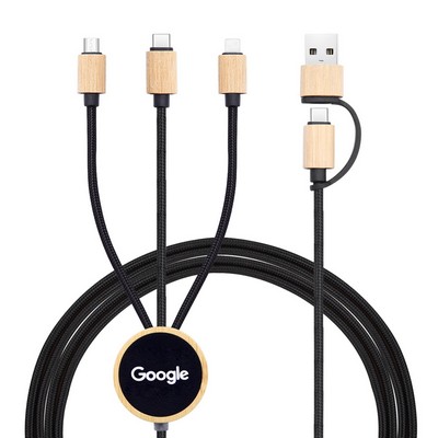 47" 5-In-1 Bamboo Light Up Charging Cable