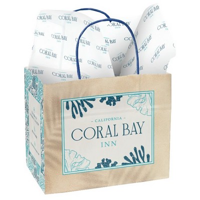 7.25" White Blue Handle Shopper with Tissue Paper Bundle