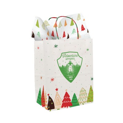 7.25" White Red & Green Handle Shopper with Tissue Paper Bundle