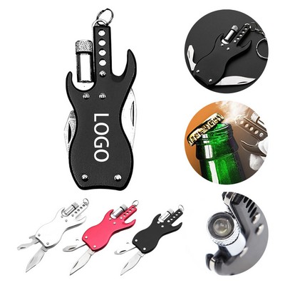 Multifunctional Guitar Shape Key Opener Folding Knife w/LED
