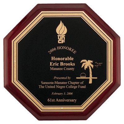Octagonal Rosewood Piano Finish Plaque w/Florentine Plate