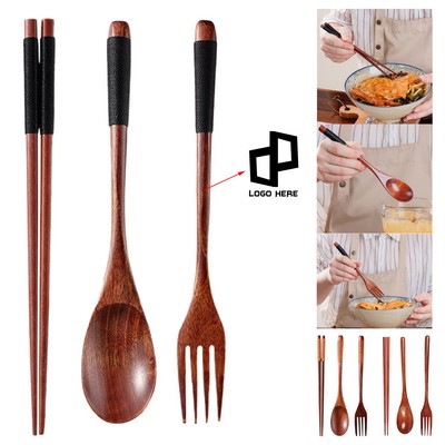 3Pcs Wooden Fork Tableware Cutlery Set
