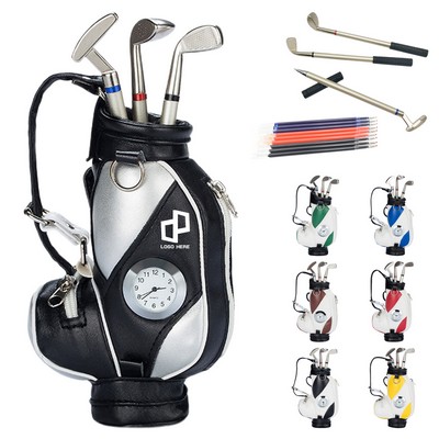 Desktop Mini Golf Bag Pen Holder W/ Clock
