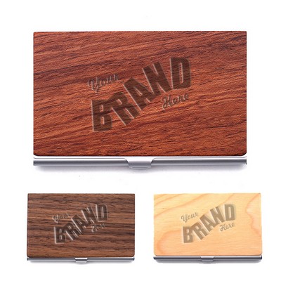 Stylish Wooden Business Card Holder with Metal Base