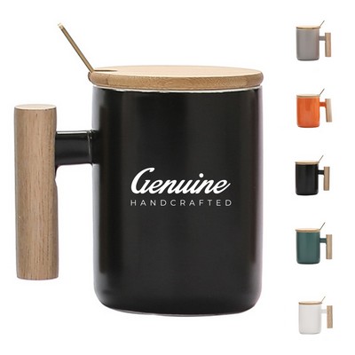 12Oz Ceramic Coffee Mug with Lid and Spoon