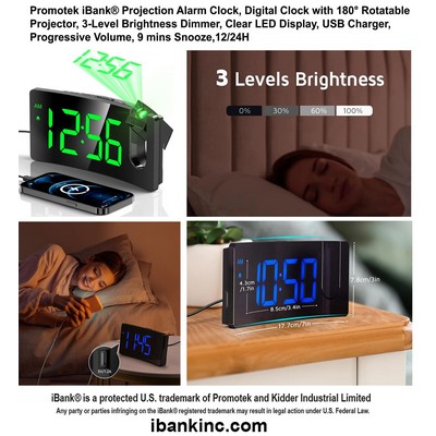 iBank ® Projection Alarm Clock, Digital Clock with 180° Rotatable Projector