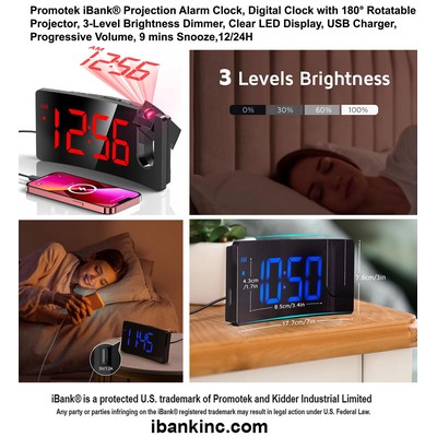 iBank ® Projection Alarm Clock, Digital Clock with 180° Rotatable Projector