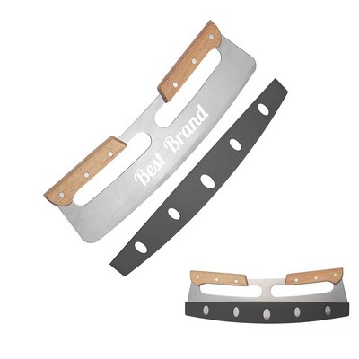 Curved Knife Pizza Cutter With Wooden Handle